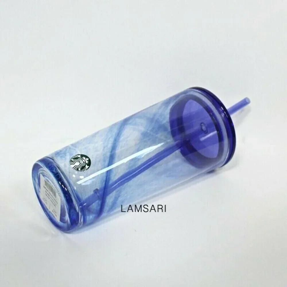 Starbucks Summer 2020 Blue Swirl Glass Tumbler 18 oz